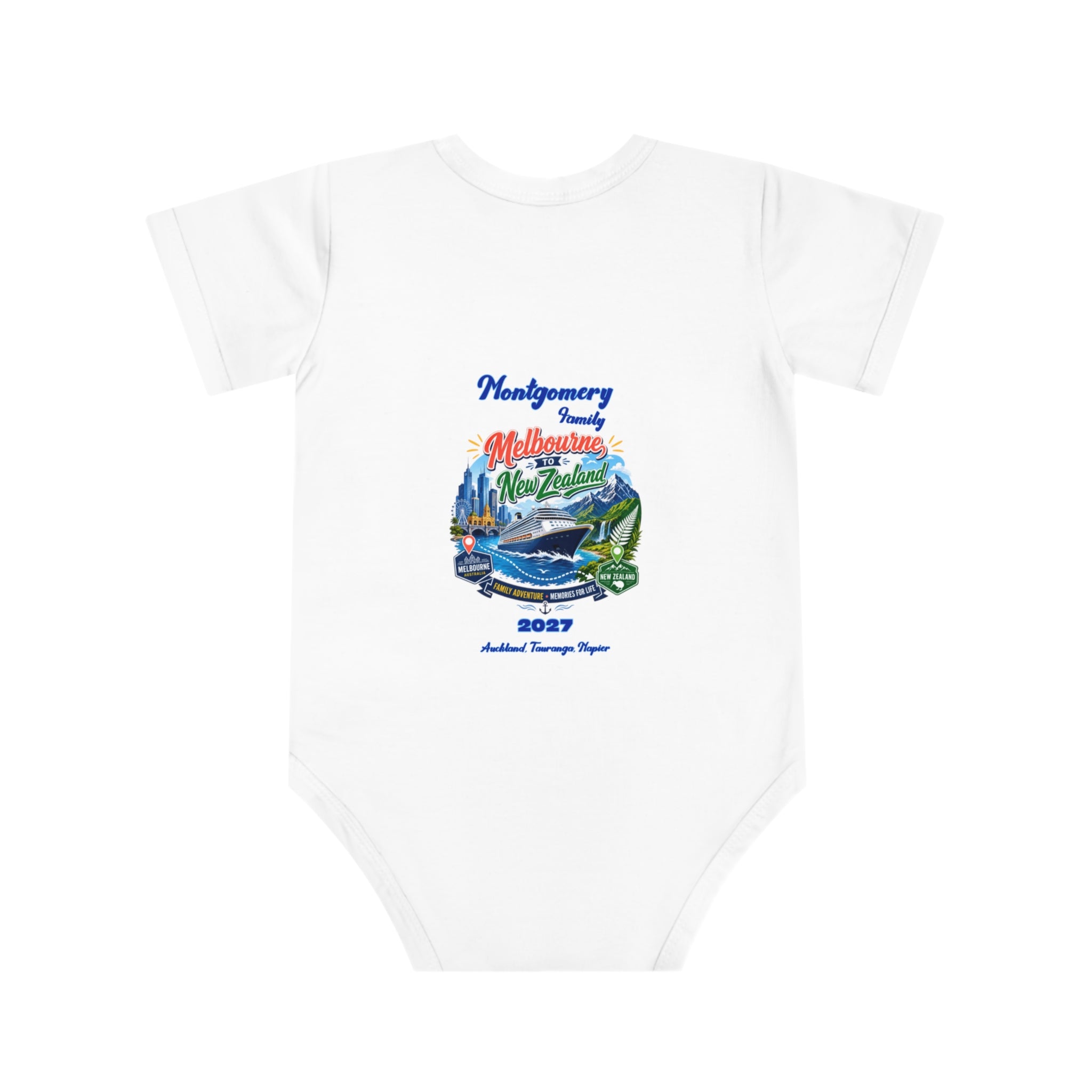 Baby Bodysuit — Vintage Travel Whale Design “Melbourne New Zealand 2027”