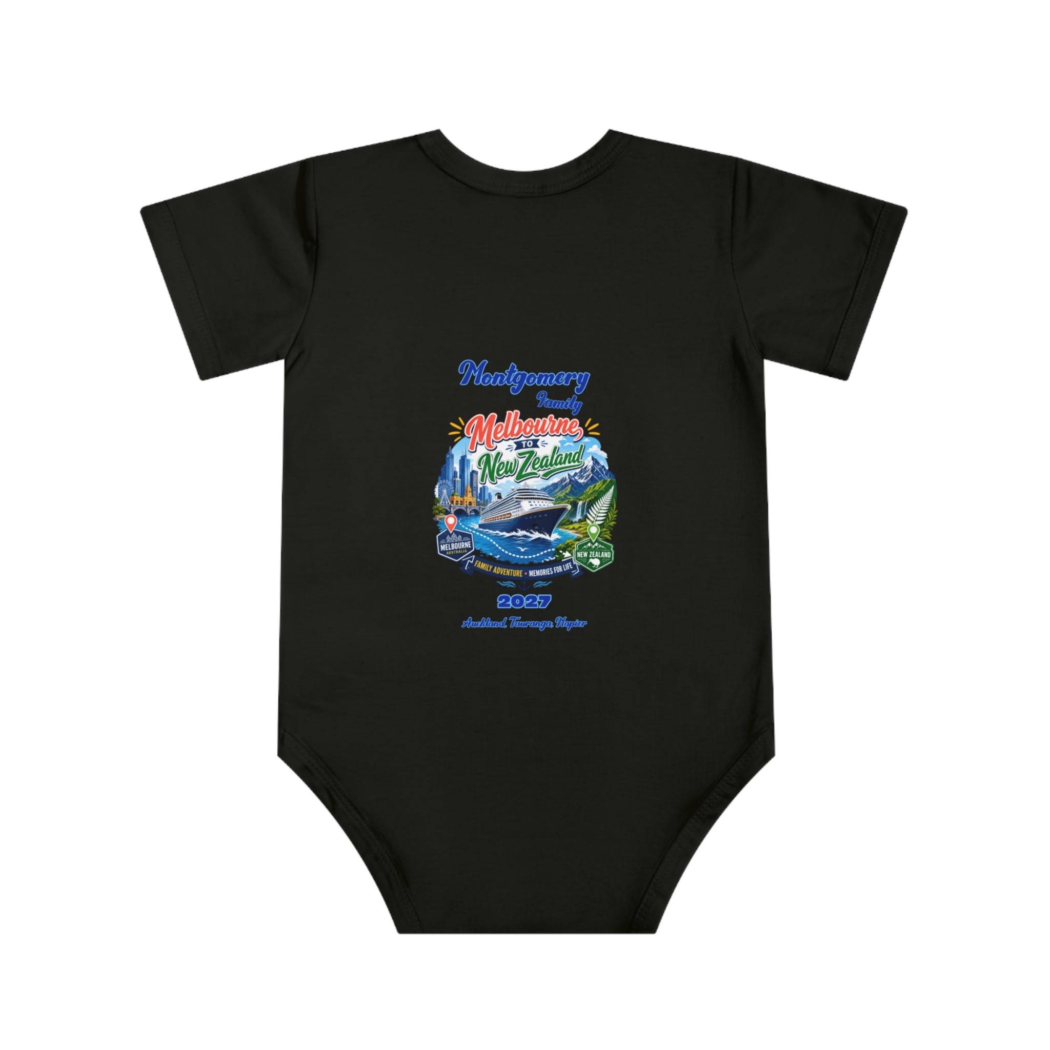 Baby Bodysuit — Vintage Travel Whale Design “Melbourne New Zealand 2027”