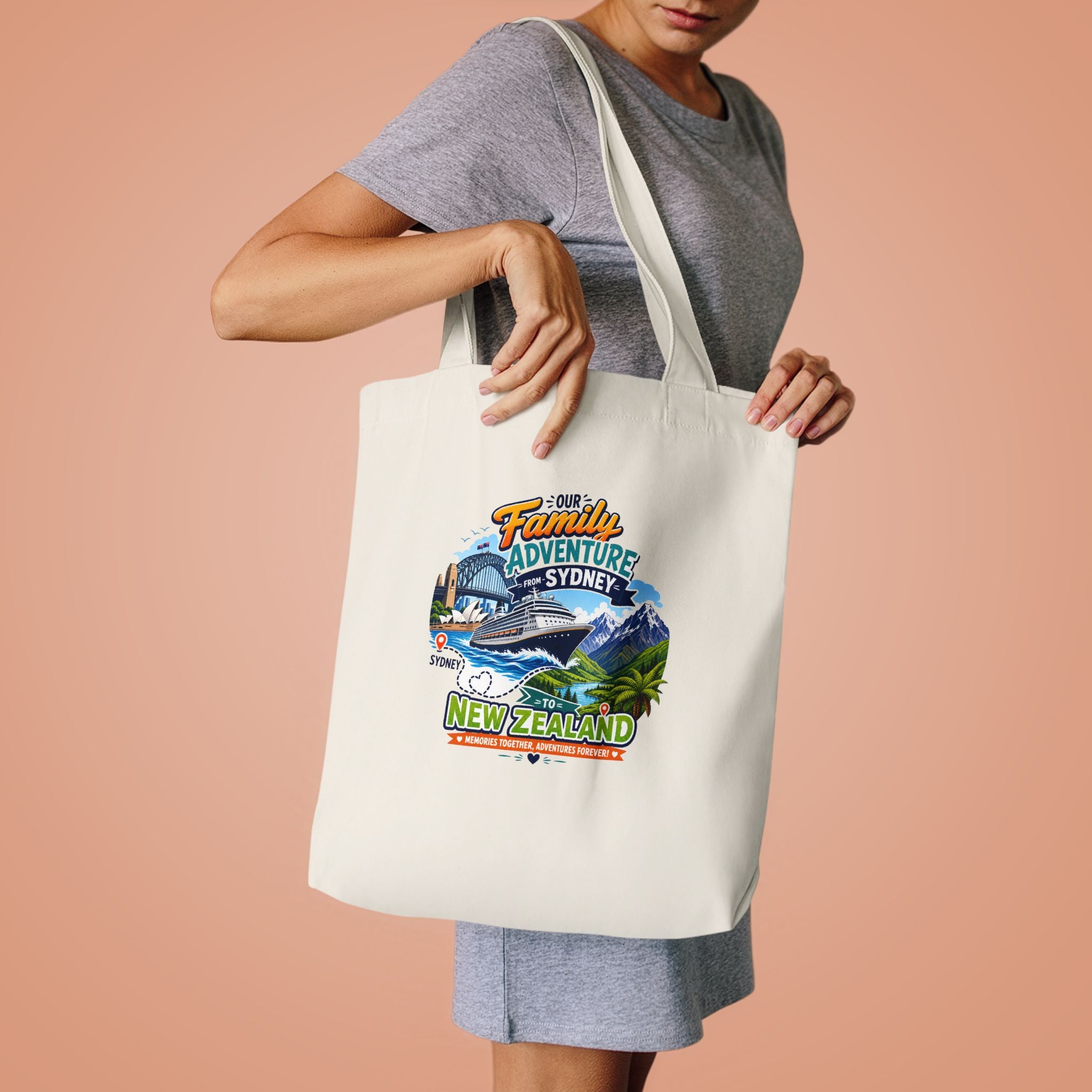 New Zealand Family Adventure Tote Bag – Sydney & NZ Travel Souvenir Cotton Tote