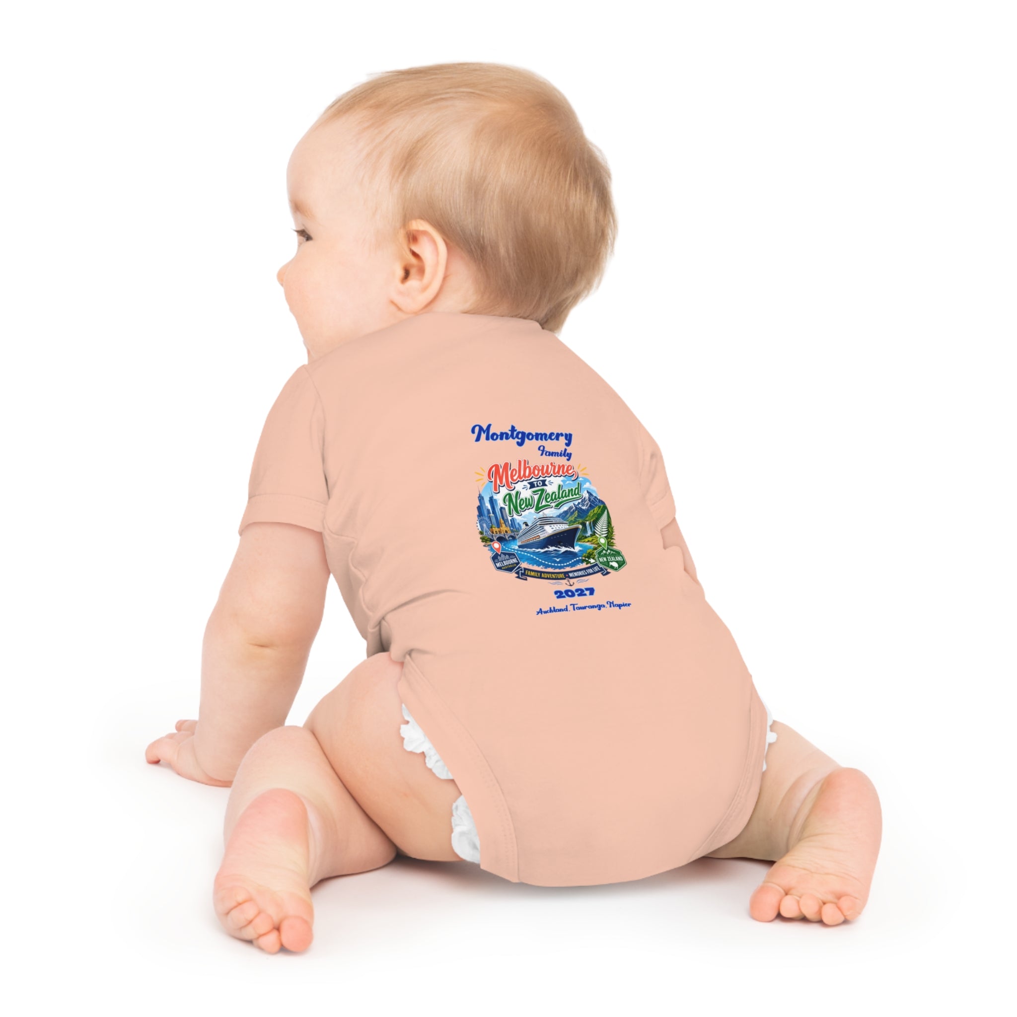 Baby Bodysuit — Vintage Travel Whale Design “Melbourne New Zealand 2027”