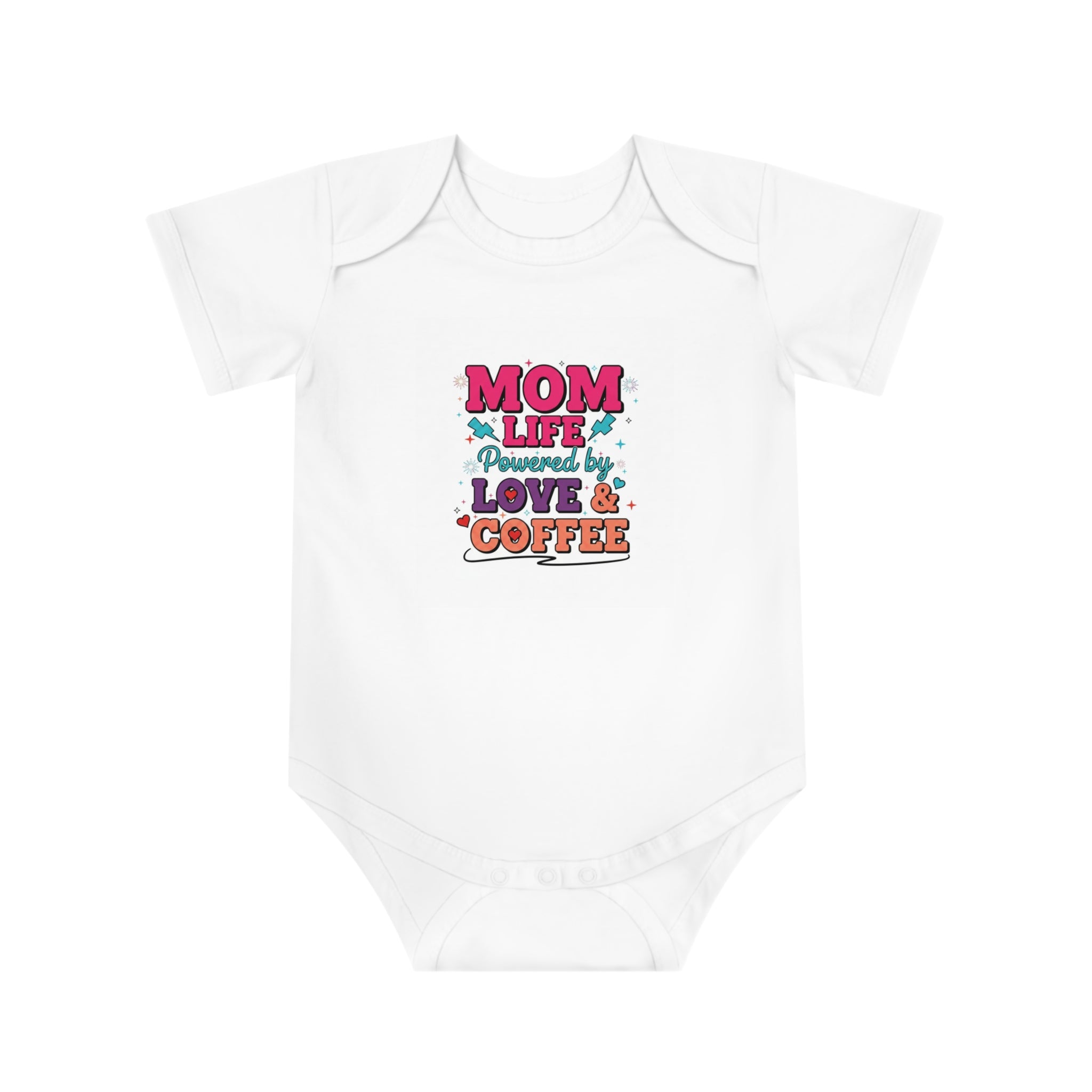 Baby Bodysuit – “Mom Life Powered by Love & Coffee” Cute Infant One-Piece