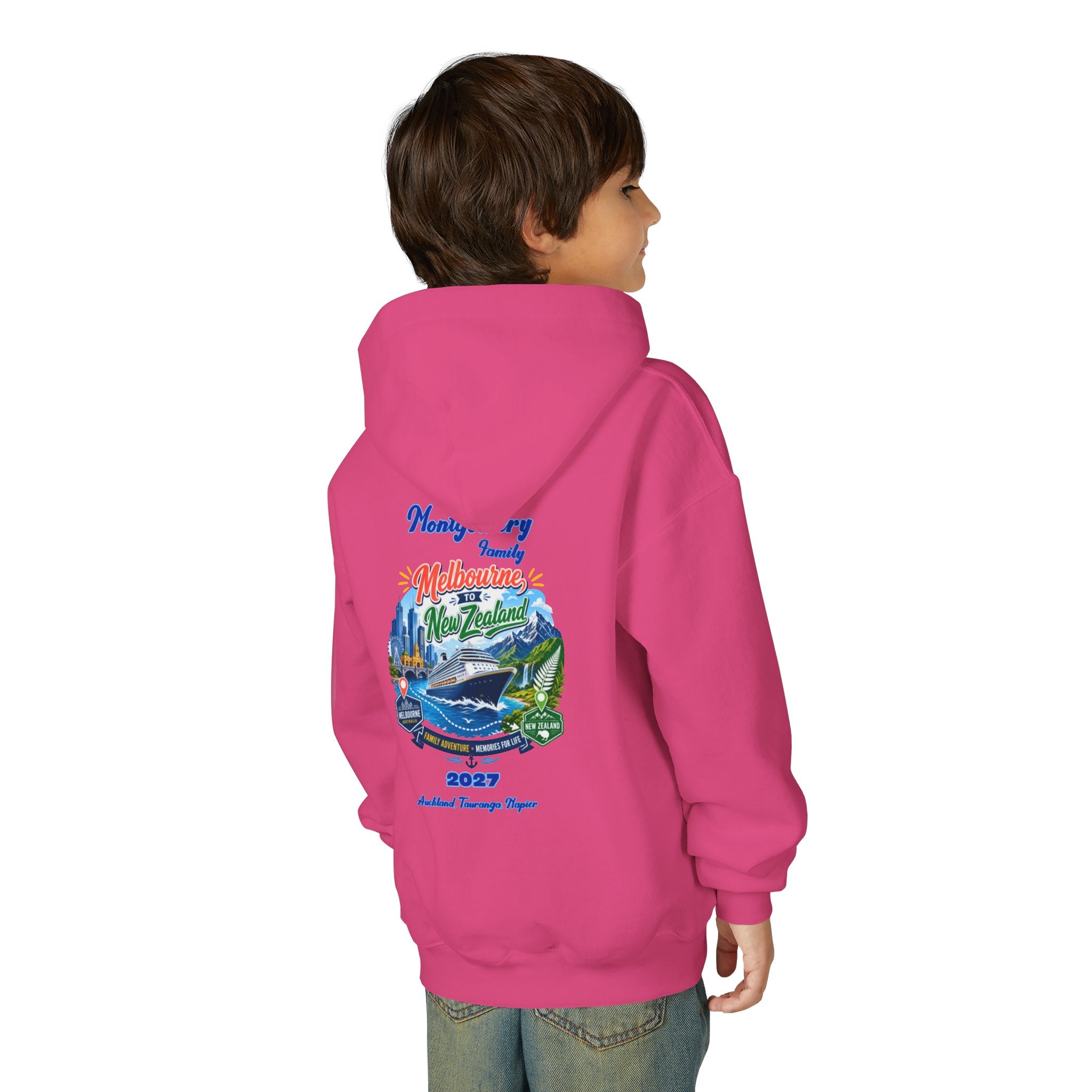 Youth Hoodie — Melbourne, FL Beach Surf Family Vacation 2027 Backprint
