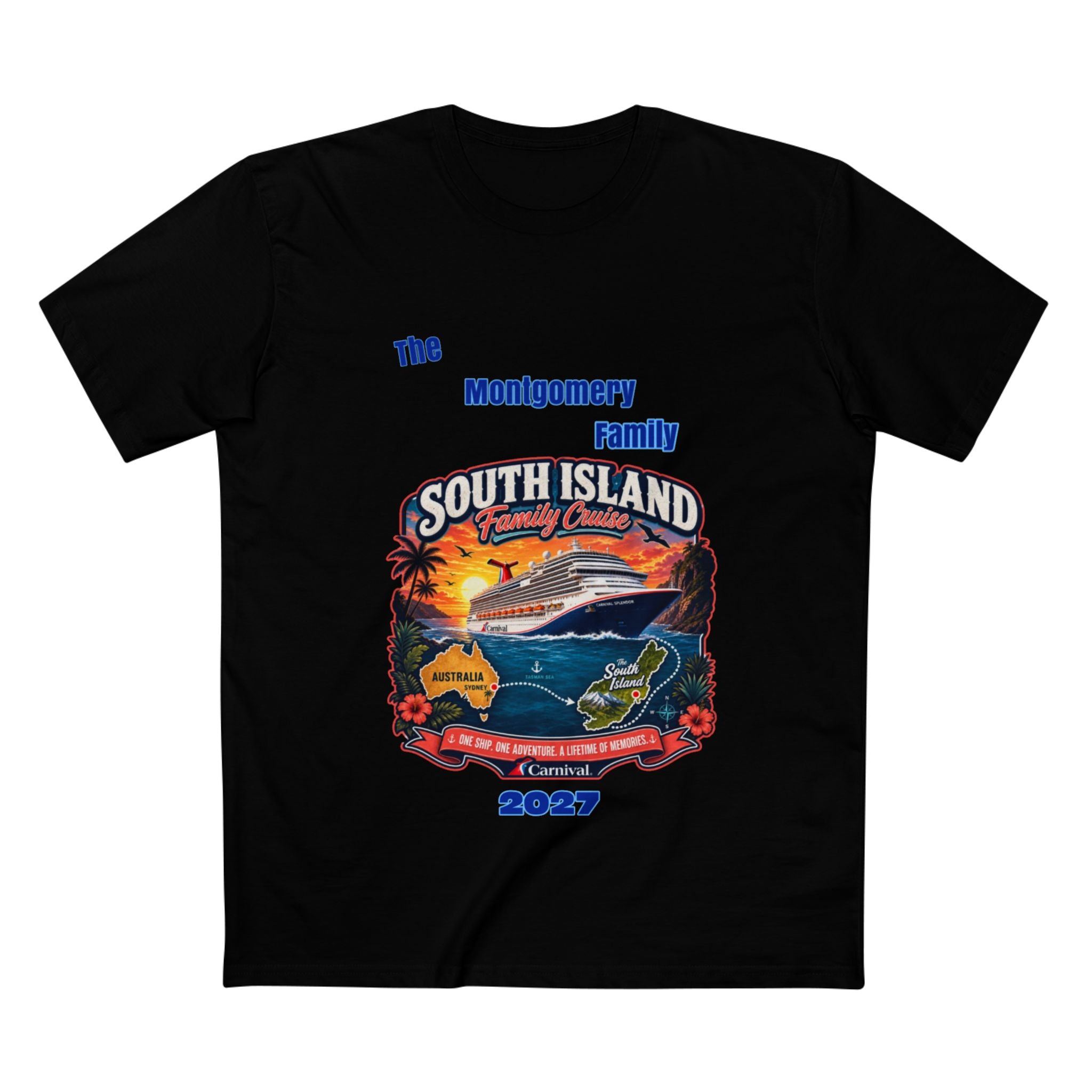 South Island Family Cruise 2027 T‑Shirt — Personalized Montgomery Vacation Tee