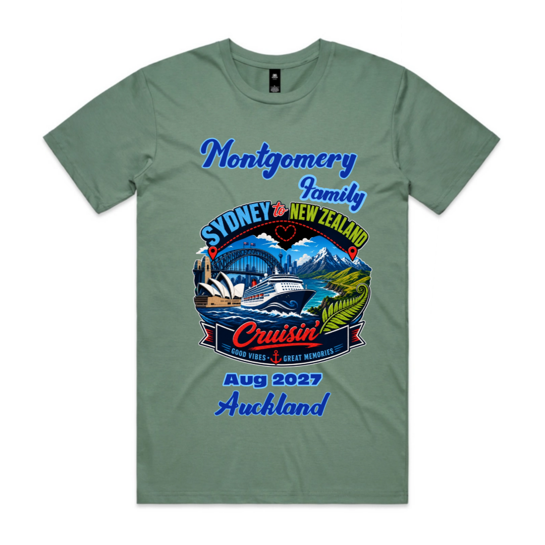Personalised Sydney to New Zealand Family Cruise T-Shirt – AS Colour Staple Tee