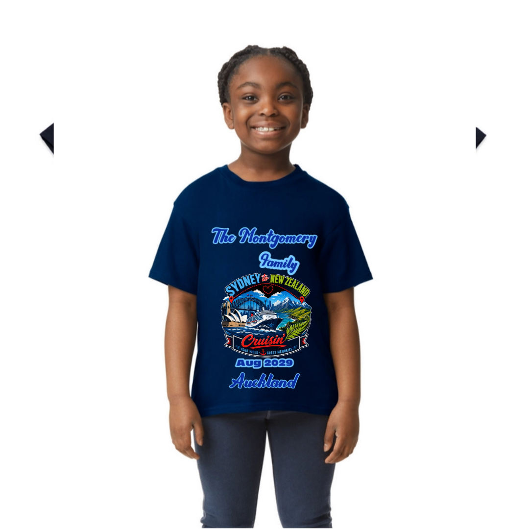 Personalised Sydney to New Zealand Family Cruise Youth T-Shirt – Gildan Softstyle