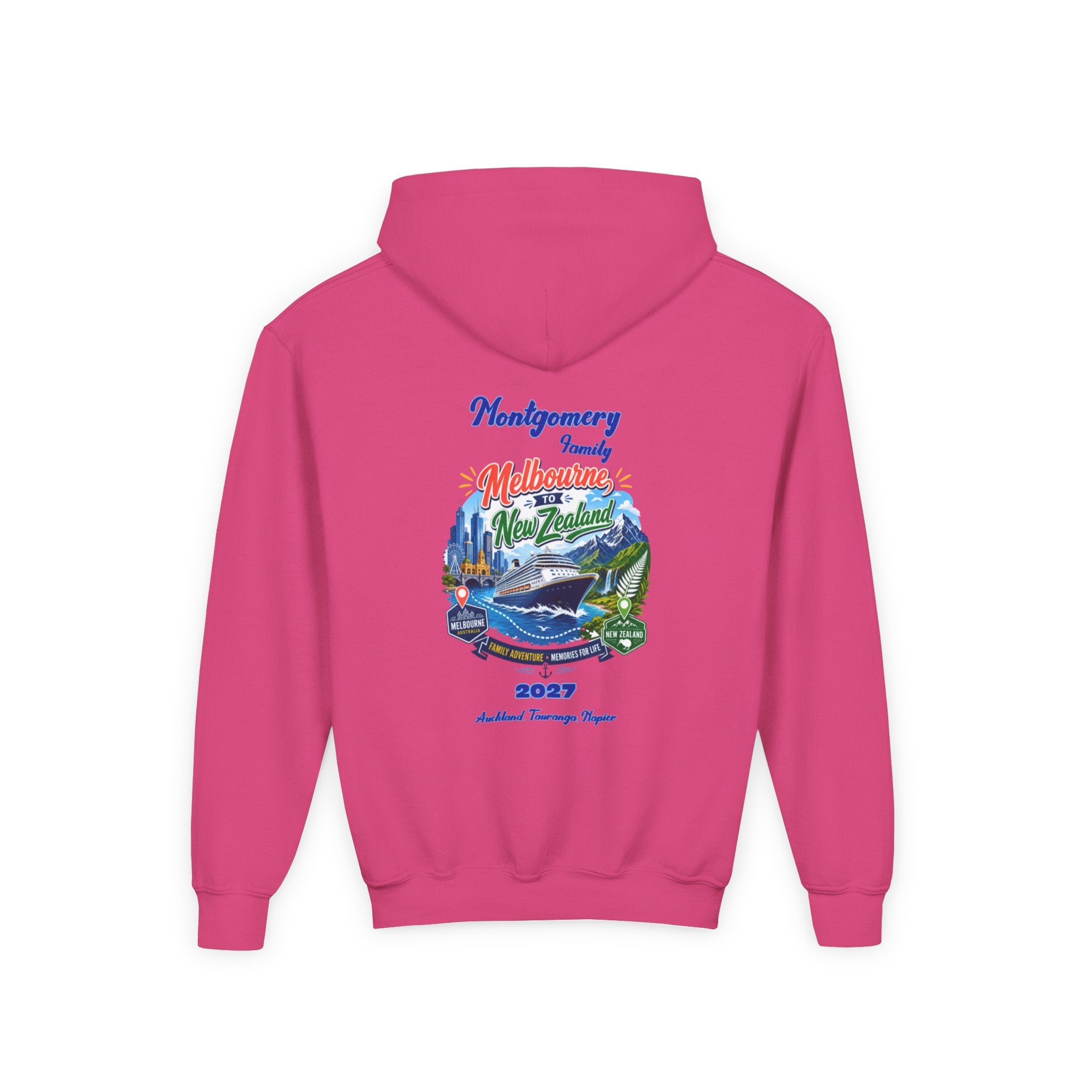 Youth Hoodie — Melbourne, FL Beach Surf Family Vacation 2027 Backprint