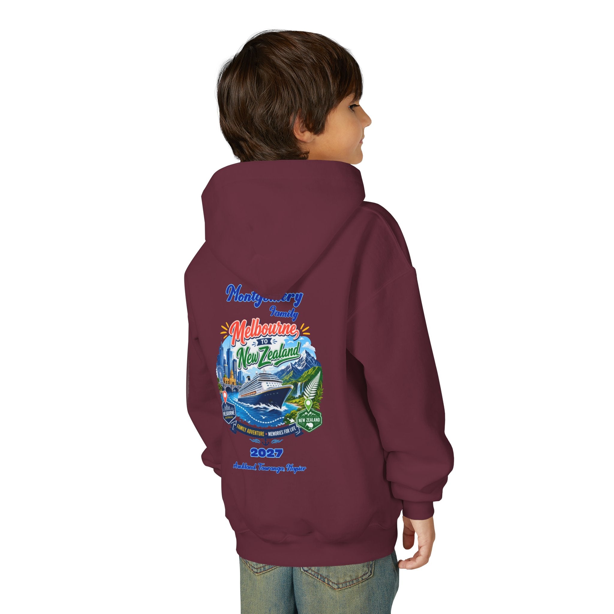 Youth Hoodie — Melbourne, FL Beach Surf Family Vacation 2027 Backprint