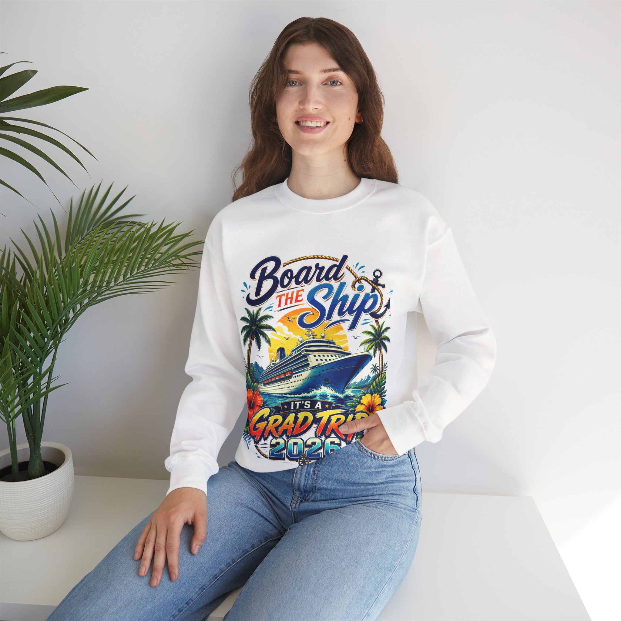 Cruise Grad Trip Sweatshirt — "Board the Ship" 2028 Graduation Cruise Crewneck