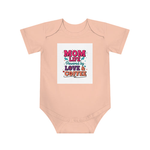 Baby Bodysuit – “Mom Life Powered by Love & Coffee” Cute Infant One-Piece