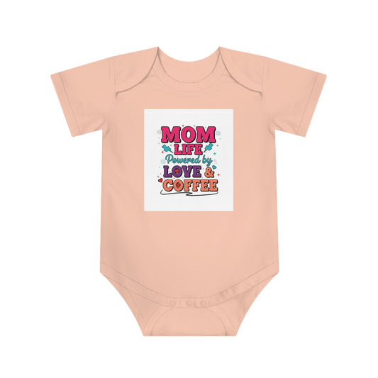 Baby Bodysuit – “Mom Life Powered by Love & Coffee” Cute Infant One-Piece