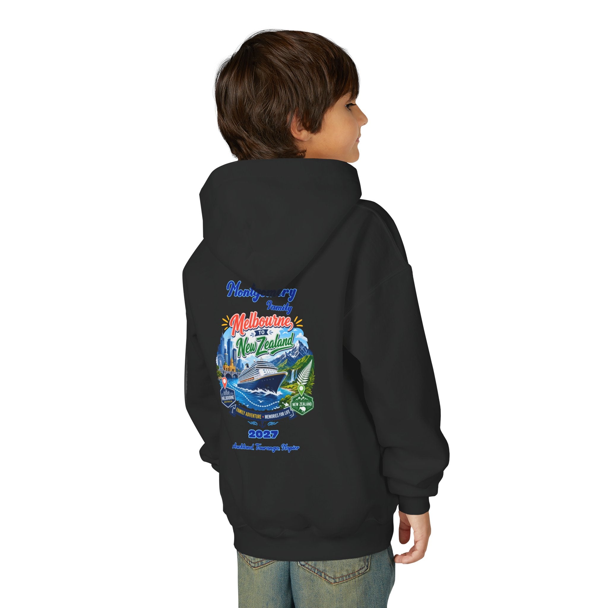 Youth Hoodie — Melbourne, FL Beach Surf Family Vacation 2027 Backprint