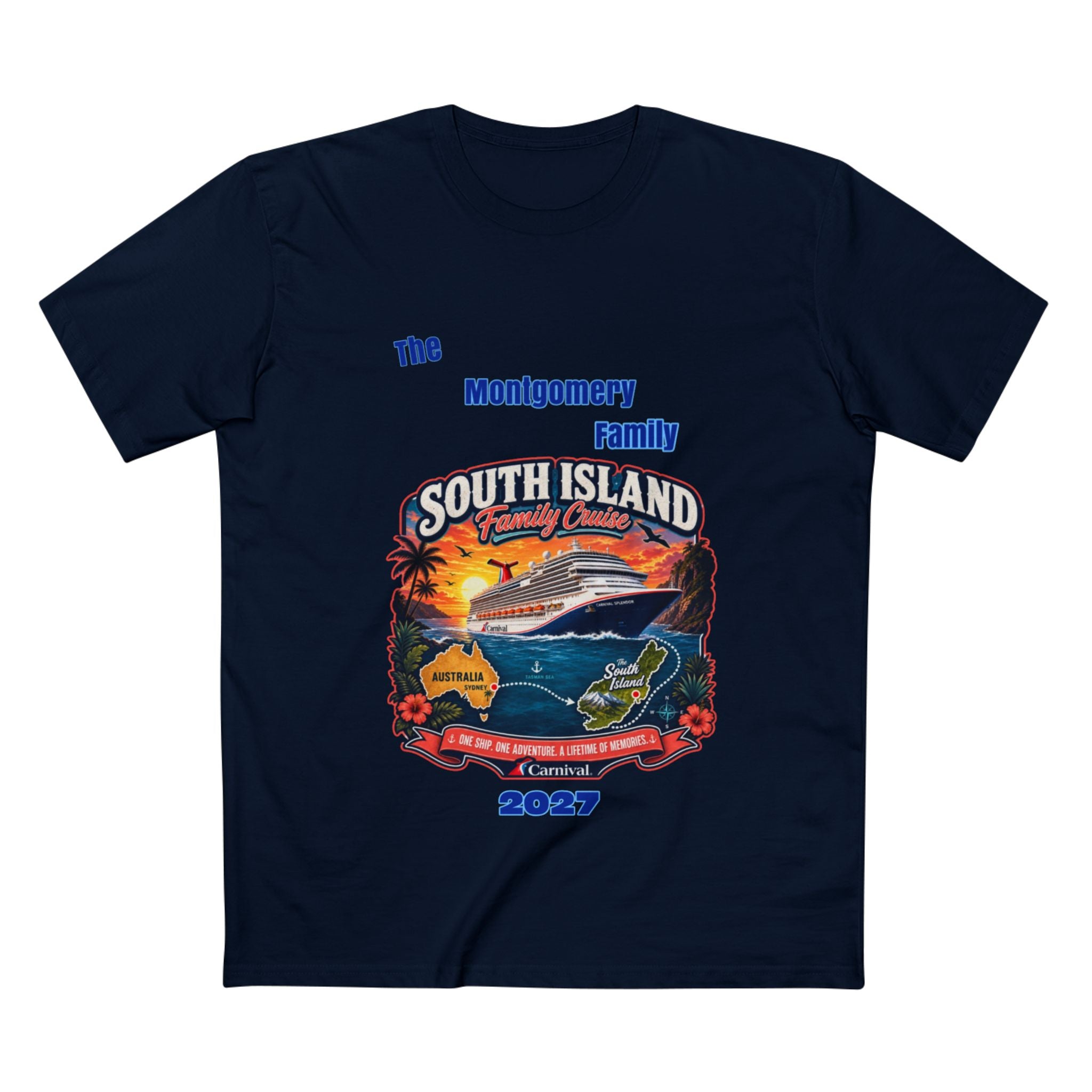 South Island Family Cruise 2027 T‑Shirt — Personalized Montgomery Vacation Tee