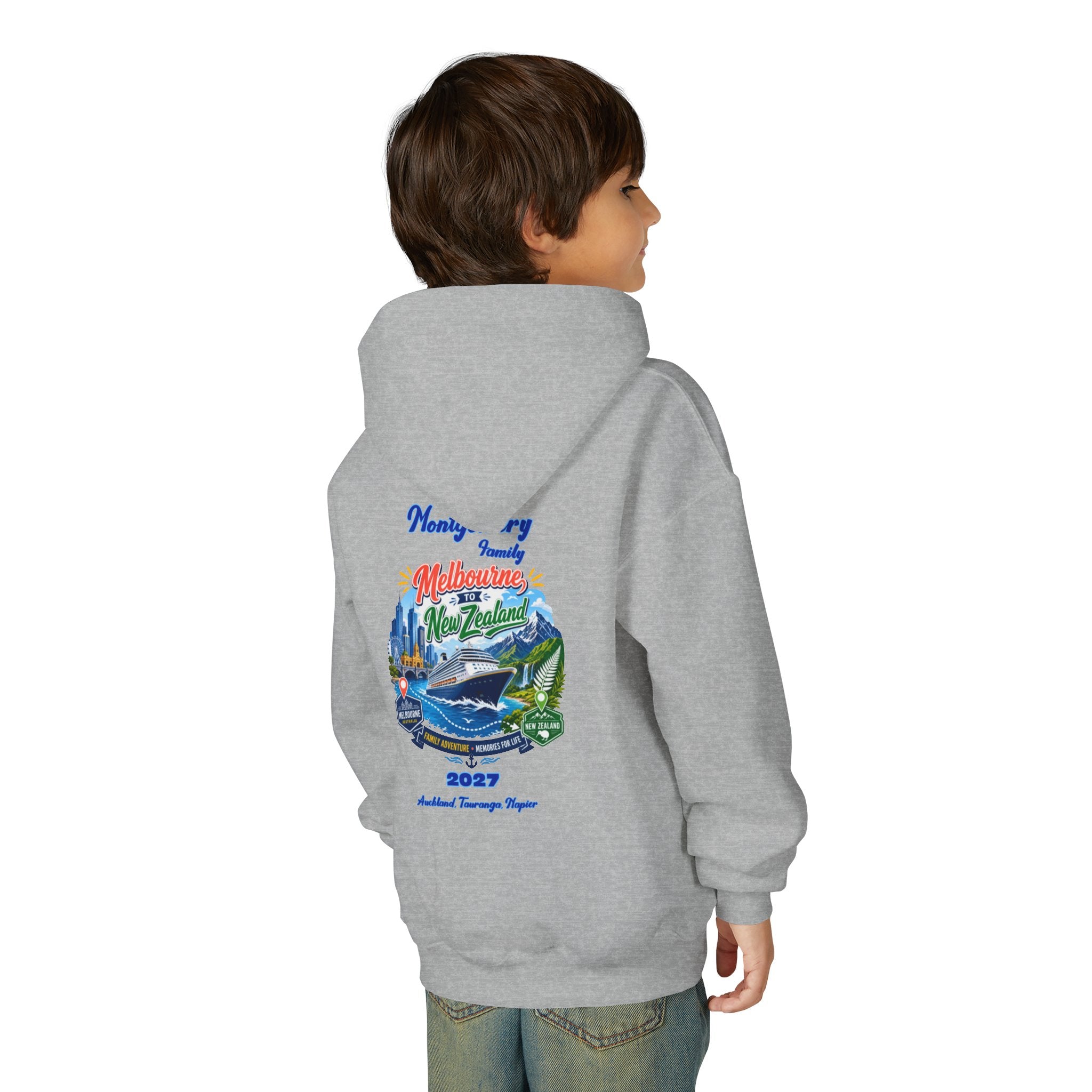 Youth Hoodie — Melbourne, FL Beach Surf Family Vacation 2027 Backprint