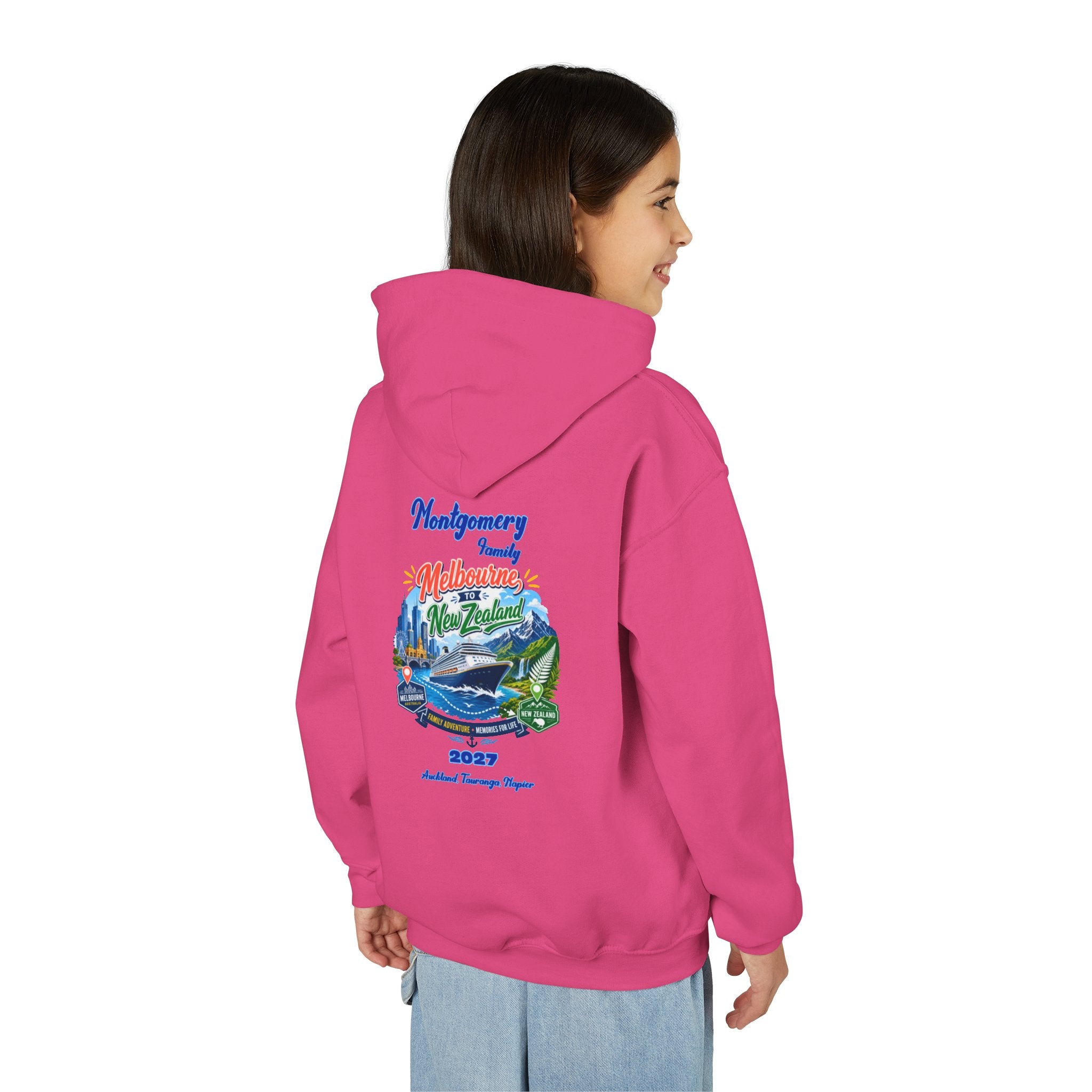 Youth Hoodie — Melbourne, FL Beach Surf Family Vacation 2027 Backprint