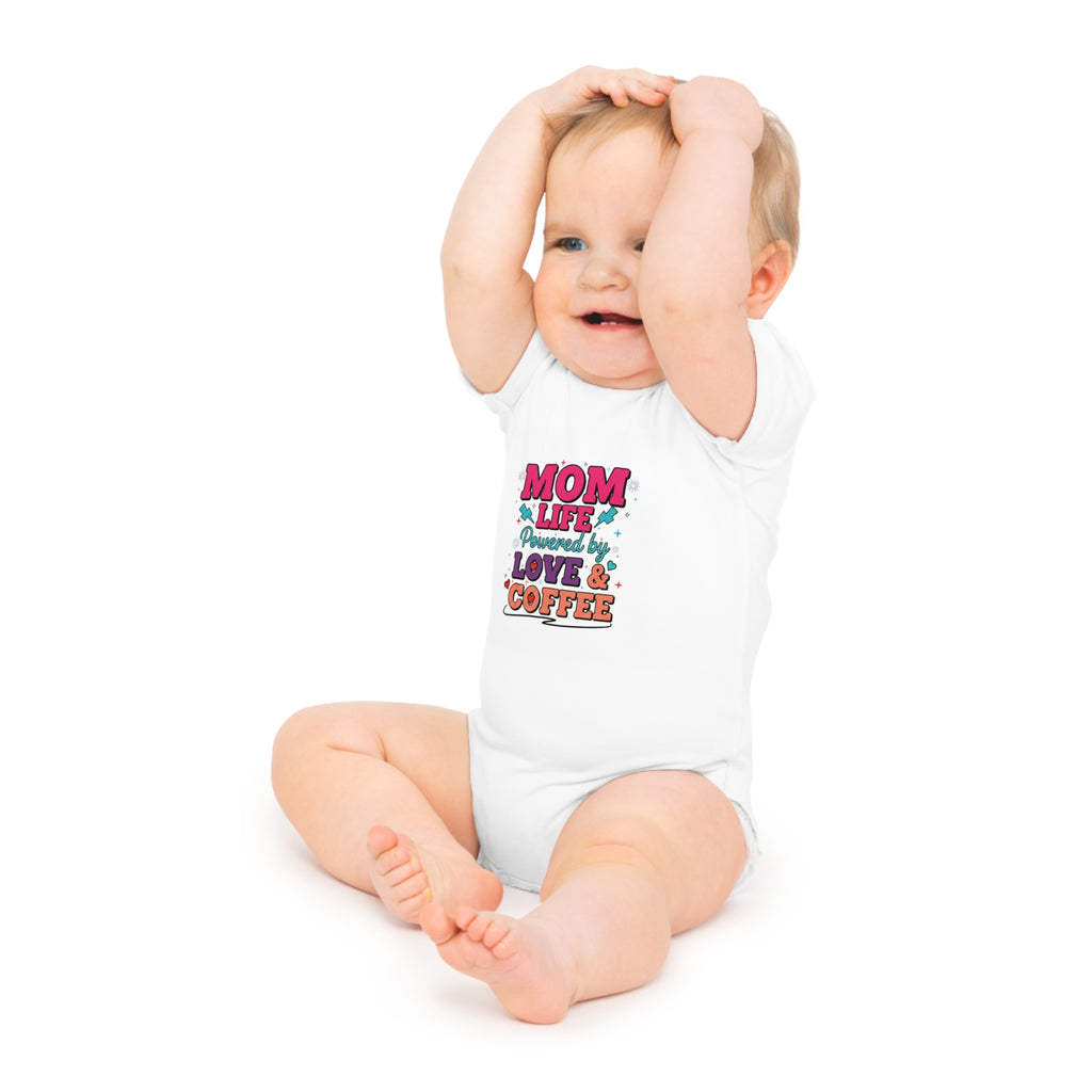Baby Bodysuit – “Mom Life Powered by Love & Coffee” Cute Infant One-Piece