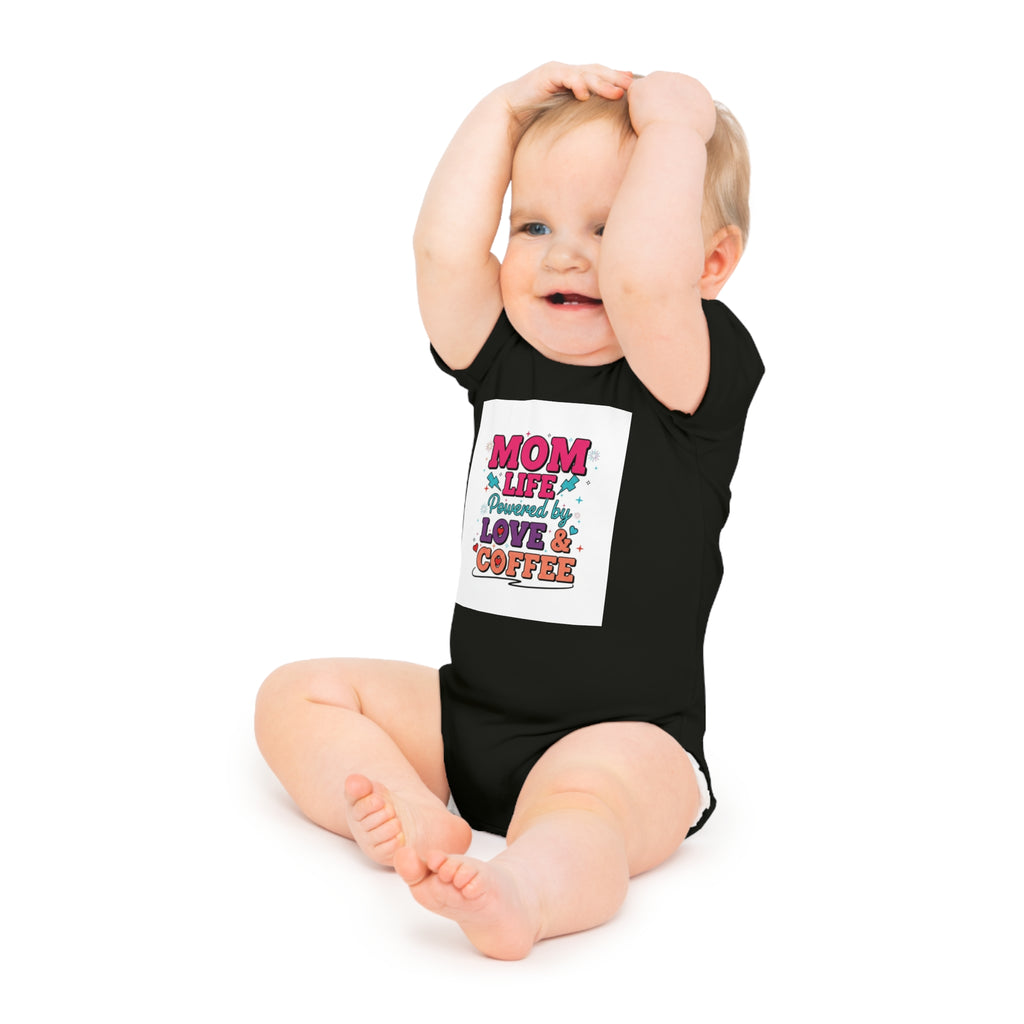 Baby Bodysuit – “Mom Life Powered by Love & Coffee” Cute Infant One-Piece