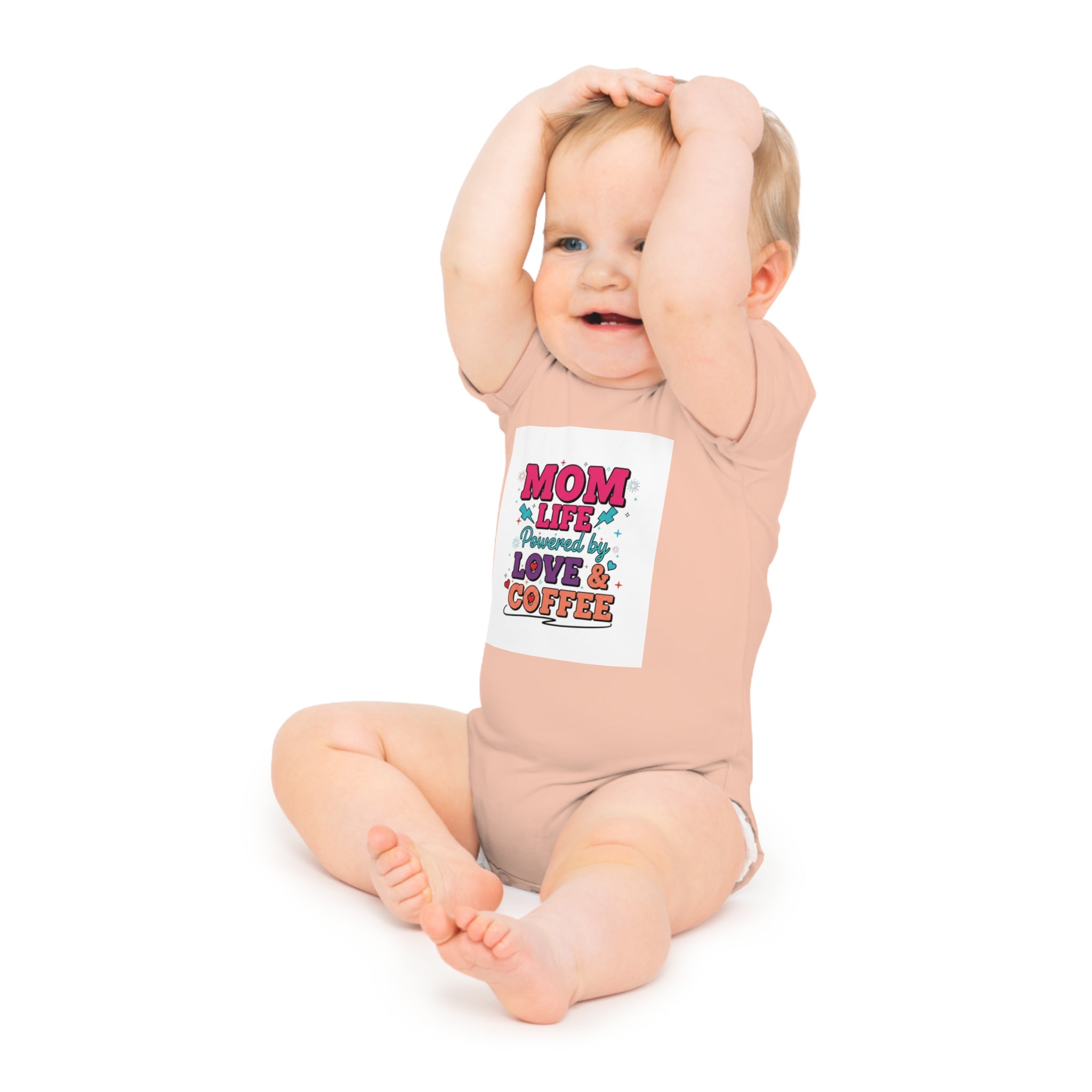 Baby Bodysuit – “Mom Life Powered by Love & Coffee” Cute Infant One-Piece