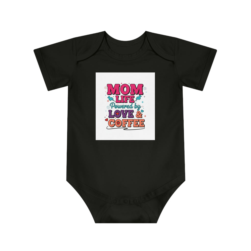 Baby Bodysuit – “Mom Life Powered by Love & Coffee” Cute Infant One-Piece