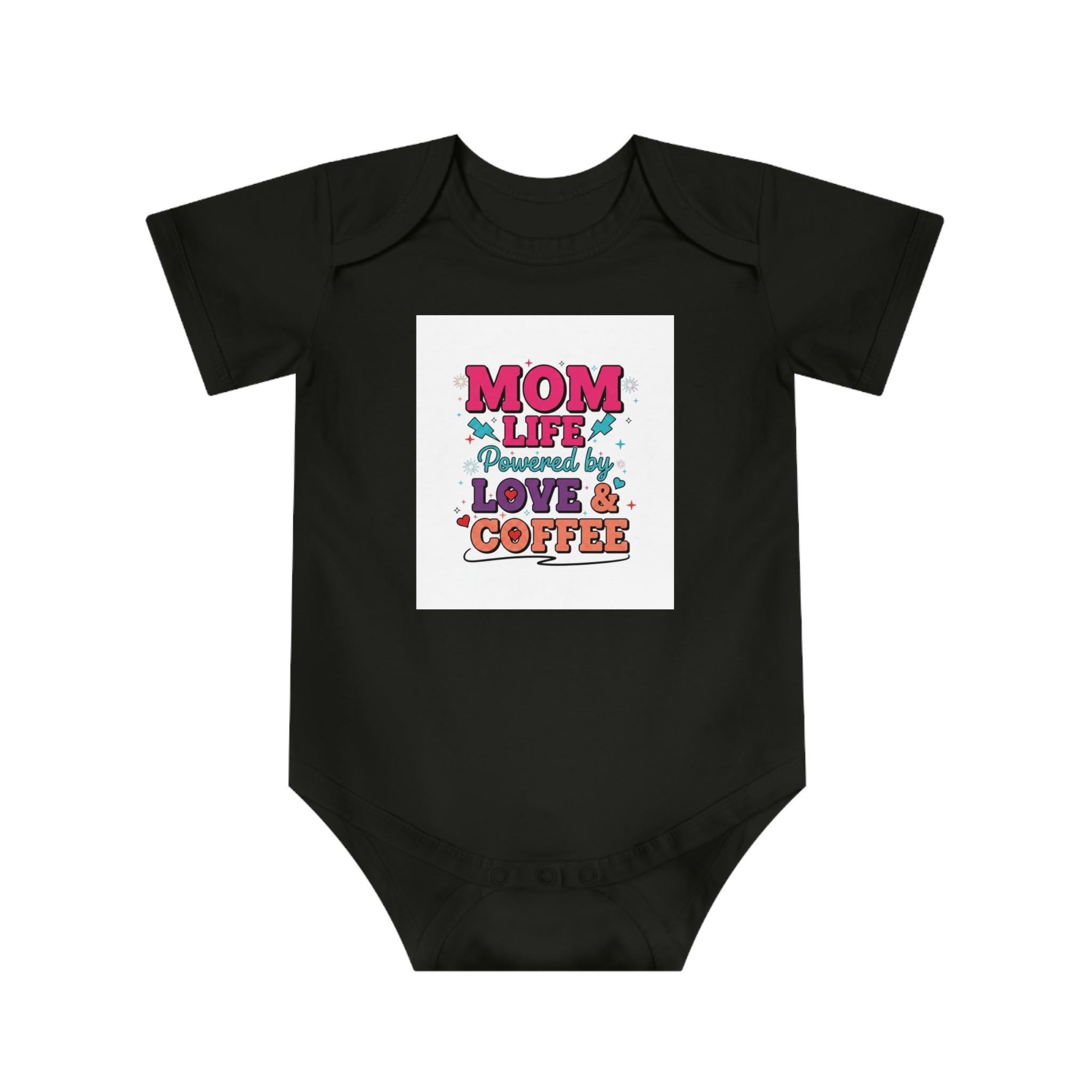Baby Bodysuit – “Mom Life Powered by Love & Coffee” Cute Infant One-Piece