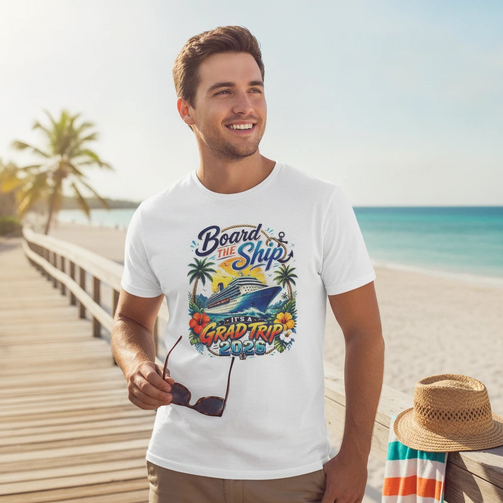 Cruise Vacation T-Shirt — "Board the Ship" Tropical Grad Trip Tee