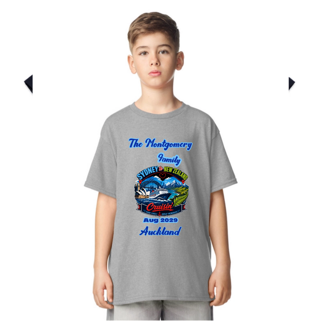 Personalised Sydney to New Zealand Family Cruise Youth T-Shirt – Gildan Softstyle