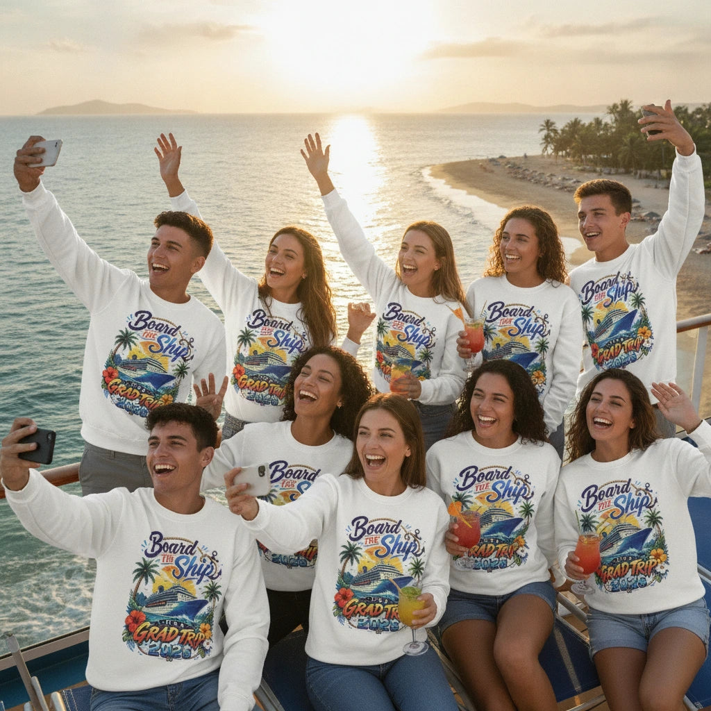 Cruise Grad Trip Sweatshirt — "Board the Ship" 2028 Graduation Cruise Crewneck